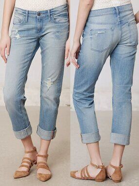 Anthropologie Pilcro Hyphen Distress Jeans Boyfriend Size 29 Light Blue $148